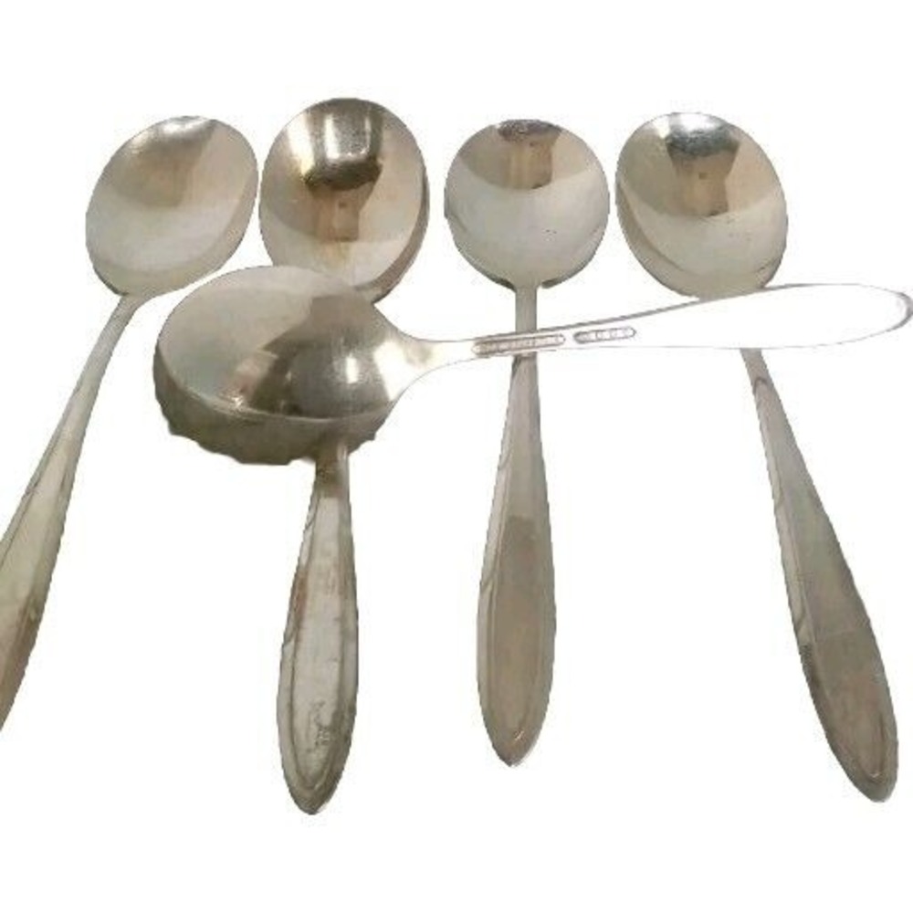 Vintage Silverplate Spoons Set of 5 Soup Spoons Tableware Flatware‎